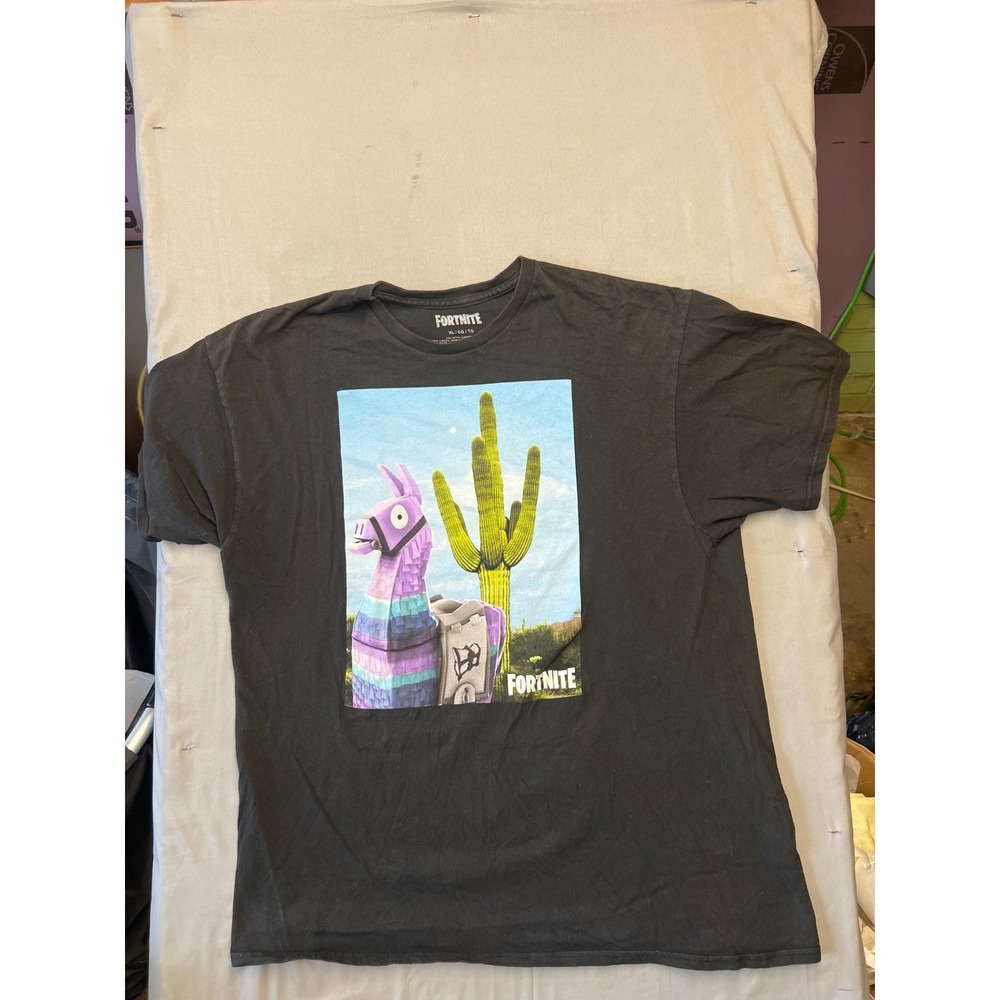 Fortnite Loot Llama Cactus Graphic T-Shirt Mens XL Black Short Sleeve Cotton